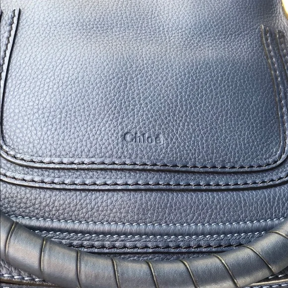 Chloe Marci Medium Navy Leather Satchel with Gold Hardware - Picture 8 of 8